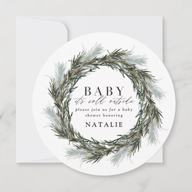 Baby it's cold outside watercolor baby shower announcement (Front)