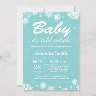Baby its Cold Outside Winter Aqua Baby Shower Invitation