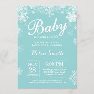 Baby its Cold Outside Winter Aqua Baby Shower Invitation