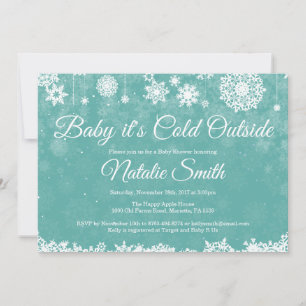 Baby Its Cold Outside Winter Aqua Baby Shower Invitation