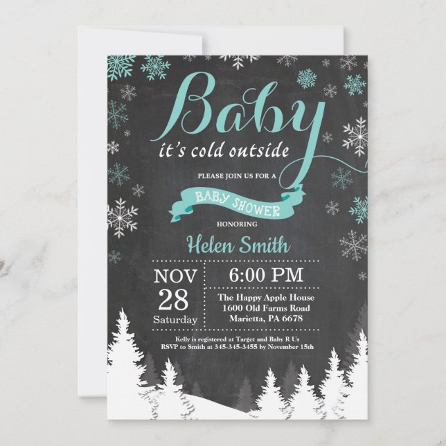 Baby its Cold Outside Winter Aqua Baby Shower Invitation (Front)