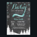 Baby its Cold Outside Winter Aqua Baby Shower Invitation<br><div class="desc">Baby its Cold Outside Winter Baby Shower invitation. Aqua and White Snowflake. Boy or Girl Baby Shower Invitation. Winter Holiday Baby Shower Invite. Chalkboard Background. Woodland Trees Forest Mountain. For further customization,  please click the "Customize it" button and use our design tool to modify this template.</div>