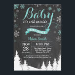 Baby its Cold Outside Winter Aqua Baby Shower Invitation<br><div class="desc">Baby its Cold Outside Winter Baby Shower invitation. Aqua and White Snowflake. Boy or Girl Baby Shower Invitation. Winter Holiday Baby Shower Invite. Chalkboard Background. Woodland Trees Forest Mountain. For further customization,  please click the "Customize it" button and use our design tool to modify this template.</div>