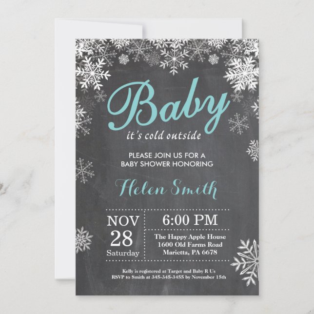 Baby its Cold Outside Winter Aqua Baby Shower Invitation (Front)