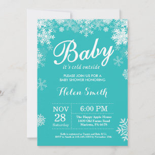 Baby its Cold Outside Winter Aqua Baby Shower Invitation