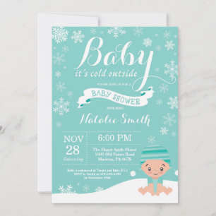 Baby Its Cold Outside Winter Baby Shower Aqua Invitation