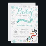 Baby Its Cold Outside Winter Baby Shower Auqa Invitation<br><div class="desc">Baby Its Cold Outside Winter Boy or Girl Baby Shower Invitation. Boy or Girl Baby Shower Invitation. Winter Holiday Baby Shower Invite. Auqa and Grey Snowflakes. Snowman and White Background. For further customization,  please click the "Customize it" button and use our design tool to modify this template.</div>