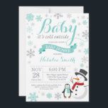 Baby Its Cold Outside Winter Baby Shower Auqa Invitation<br><div class="desc">Baby Its Cold Outside Winter Boy or Girl Baby Shower Invitation. Boy or Girl Baby Shower Invitation. Winter Holiday Baby Shower Invite. Auqa and Grey Snowflakes. Snowman and White Background. For further customization, please click the "Customize it" button and use our design tool to modify this template.</div>
