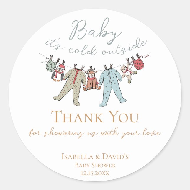 Baby Its Cold Outside Winter Baby Shower Classic Round Sticker (Front)