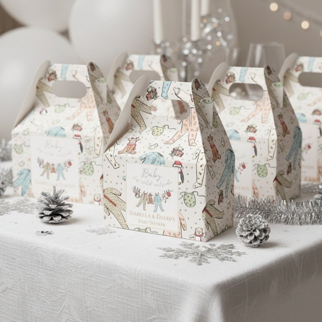 Baby Its Cold Outside Winter Baby Shower Favor Box (Cute White Gender Neutral Baby It's cold Outside Winter Wonderland Christmas Baby Shower Favor Boxes)