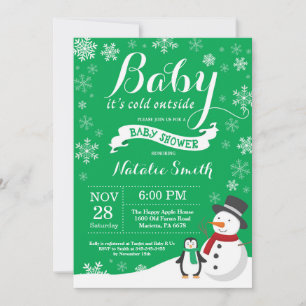 Baby Its Cold Outside Winter Baby Shower Green Invitation