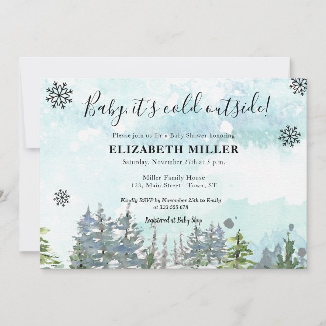 Baby it's cold outside, winter baby shower invitation (Front)