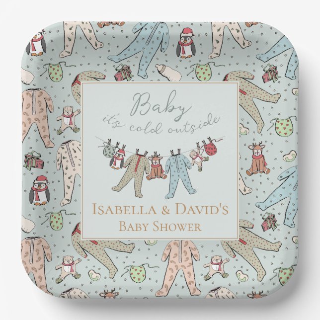 Baby Its Cold Outside Winter Baby Shower Paper Plate (Front)