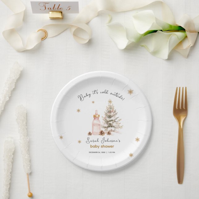 Baby it's cold outside Winter Baby Shower Paper Plate (Wedding)