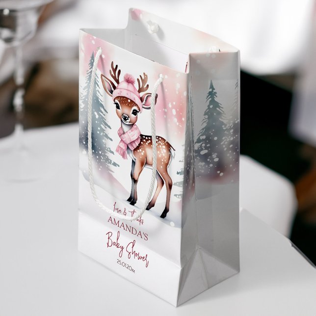 Baby it's cold outside winter baby shower pink small gift bag (Baby it's cold outside winter baby shower pink small gift bag cute baby deer pines thank you favor)