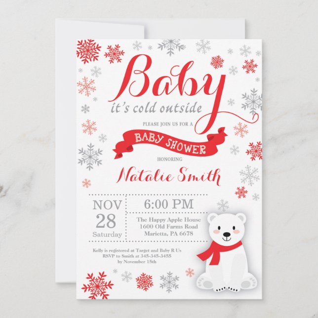 Baby Its Cold Outside Winter Baby Shower Red Invitation (Front)