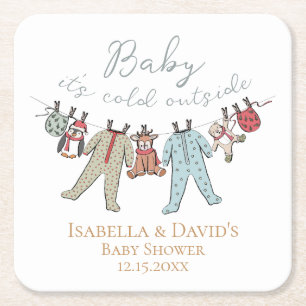 Baby Its Cold Outside Winter Baby Shower Square Paper Coaster