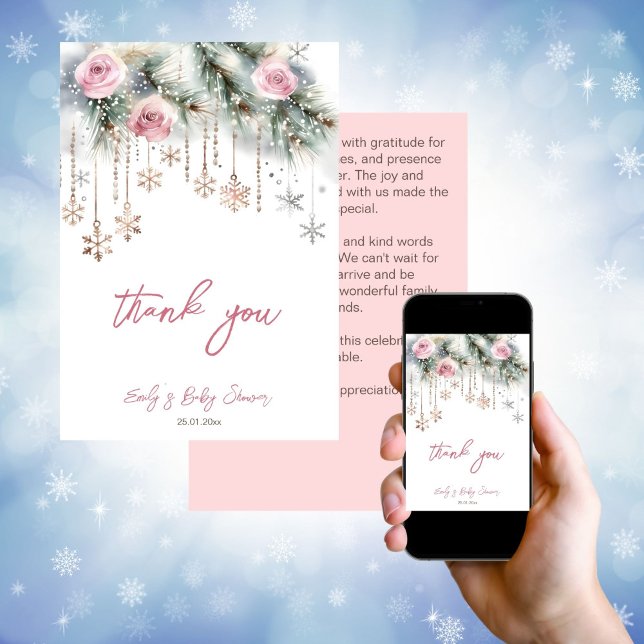 Baby its cold outside winter baby shower thank you invitation (Baby its cold outside winter baby shower thank you card editable template digital download snowflake)