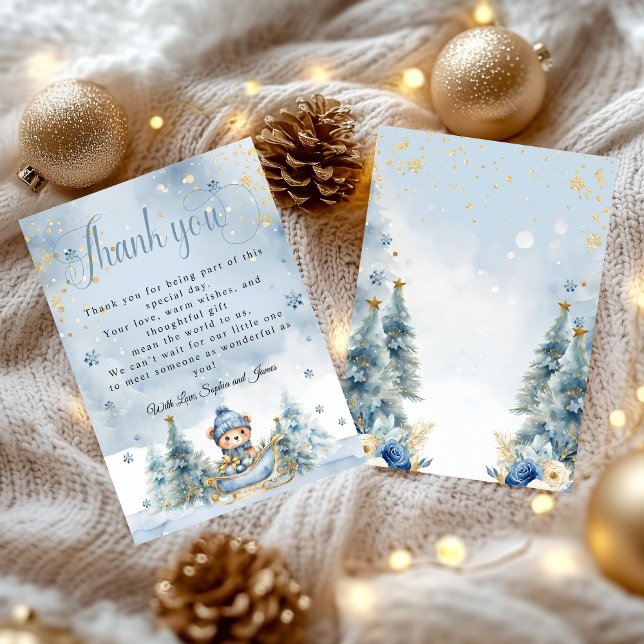 Baby It's Cold Outside Winter Bear │Blue Gold Thank You Card (Creator Uploaded)