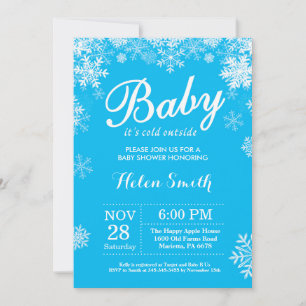Baby its Cold Outside Winter Blue Boy Baby Shower Invitation