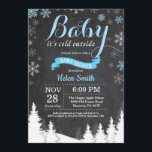 Baby its Cold Outside Winter Blue Boy Baby Shower Invitation<br><div class="desc">Baby its Cold Outside Winter Baby Shower invitation. Blue and White Snowflake. Boy Baby Shower Invitation. Winter Holiday Baby Shower Invite. Chalkboard Background. Woodland Trees Forest Mountain. For further customization,  please click the "Customize it" button and use our design tool to modify this template.</div>