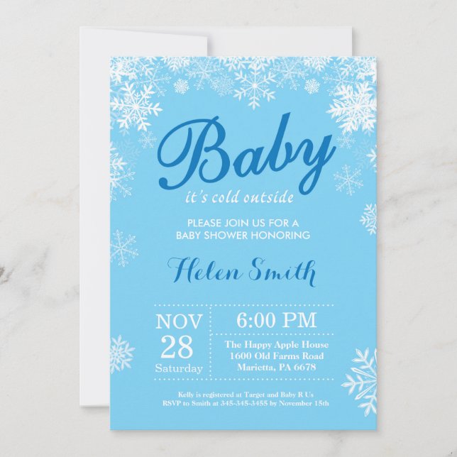 Baby its Cold Outside Winter Blue Boy Baby Shower Invitation (Front)