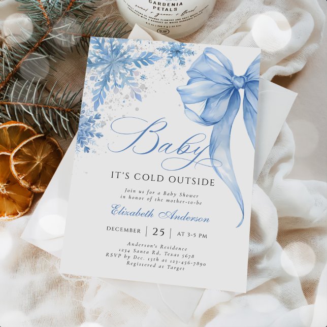 Baby It's Cold Outside Winter Bow Baby Shower Invitation (Creator Uploaded)