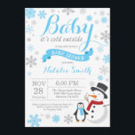Baby Its Cold Outside Winter Boy Baby Shower Blue Invitation<br><div class="desc">Baby Its Cold Outside Winter Boy Baby Shower Invitation. Boy Baby Shower Invitation. Winter Holiday Baby Shower Invite. Blue and Grey Snowflakes. Snowman and White Background. For further customization,  please click the "Customize it" button and use our design tool to modify this template.</div>