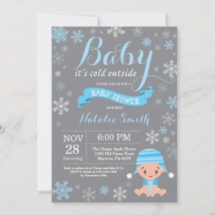Baby Its Cold Outside Winter Boy Baby Shower Blue Invitation