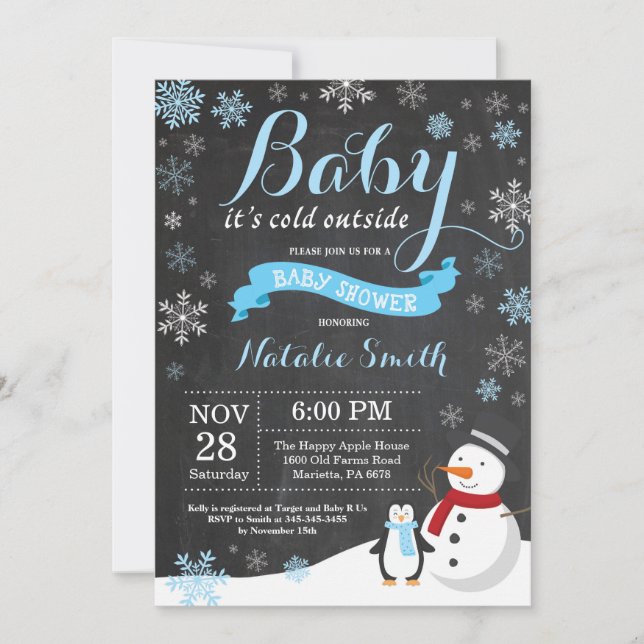 Baby Its Cold Outside Winter Boy Baby Shower Invitation (Front)