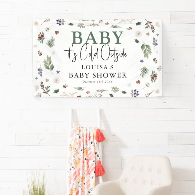Baby It's Cold Outside Winter Foliage Baby Shower Banner (Insitu)