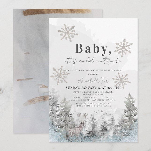 Baby It's Cold Outside Winter Forest Baby Shower  Invitation (Front/Back)