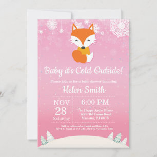 Baby its Cold Outside Winter Fox Girl Baby Shower Invitation