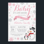 Baby Its Cold Outside Winter Girl Baby Shower Pink Invitation<br><div class="desc">Baby Its Cold Outside Winter Girl Baby Shower Invitation. Girl Baby Shower Invitation. Winter Holiday Baby Shower Invite. Pink and Grey Snowflakes. Snowman and White Background. For further customization, please click the "Customize it" button and use our design tool to modify this template.</div>