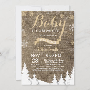 Baby its Cold Outside Winter Gold Baby Shower Invitation