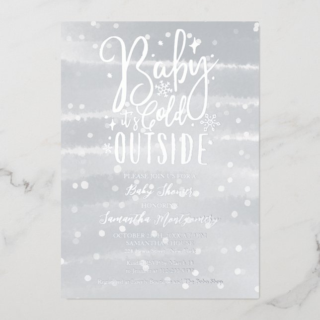 Baby It's Cold Outside Winter Grey Baby Shower (Front)