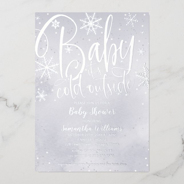 Baby It's Cold Outside Winter Grey Baby Shower Foi (Front)