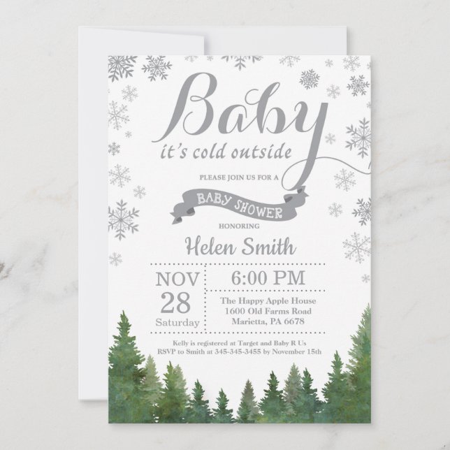 Baby its Cold Outside Winter Grey Baby Shower Invitation (Front)