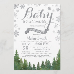 Baby its Cold Outside Winter Grey Baby Shower Invitation