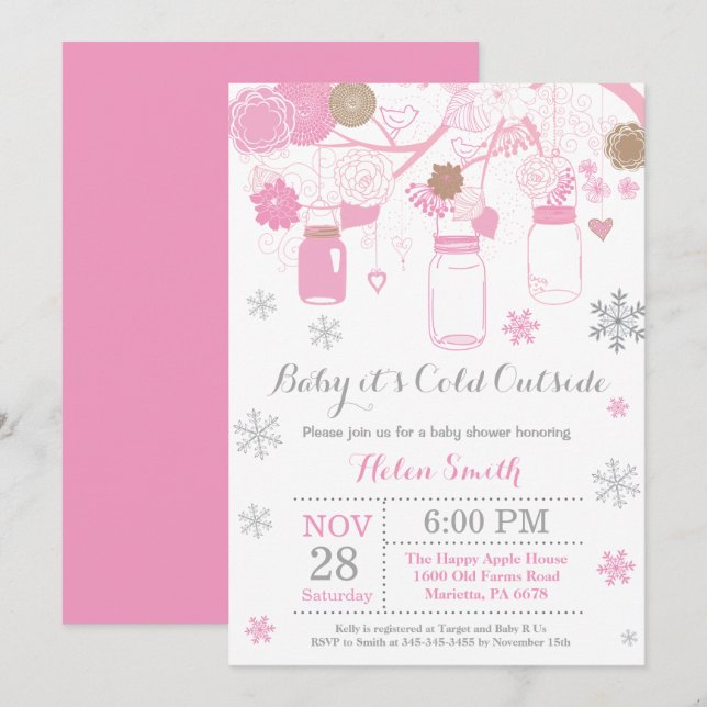 Baby its Cold Outside Winter Mason Jar Baby Shower Invitation (Front/Back)