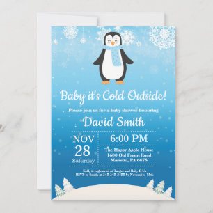 Baby its Cold Outside Winter Penguin Baby Shower Invitation