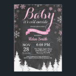 Baby its Cold Outside Winter Pink Girl Baby Shower Invitation<br><div class="desc">Baby its Cold Outside Winter Baby Shower invitation. Pink and White Snowflake. Girl Baby Shower Invitation. Winter Holiday Baby Shower Invite. Chalkboard Background. Woodland Trees Forest Mountain. For further customization,  please click the "Customize it" button and use our design tool to modify this template.</div>