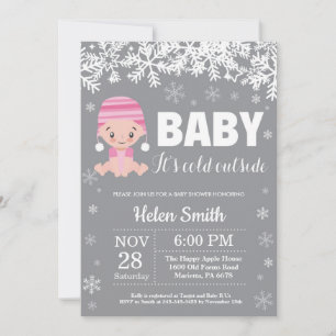 Baby its Cold Outside Winter Pink Girl Baby Shower Invitation
