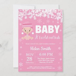 Baby its Cold Outside Winter Pink Girl Baby Shower Invitation