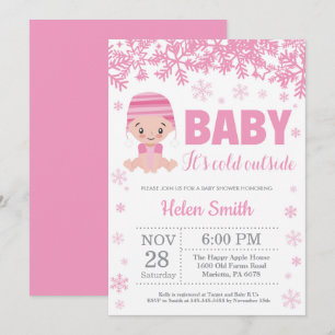 Baby its Cold Outside Winter Pink Girl Baby Shower Invitation