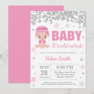 Baby its Cold Outside Winter Pink Girl Baby Shower Invitation