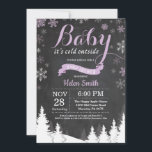 Baby its Cold Outside Winter Purple Baby Shower Invitation<br><div class="desc">Baby its Cold Outside Winter Baby Shower invitation. Purple and White Snowflake. Girl Baby Shower Invitation. Winter Holiday Baby Shower Invite. Chalkboard Background. Woodland Trees Forest Mountain. For further customization,  please click the "Customize it" button and use our design tool to modify this template.</div>