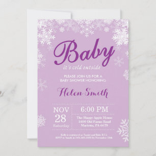 Baby its Cold Outside Winter Purple Baby Shower Invitation