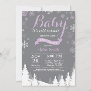 Baby its Cold Outside Winter Purple Baby Shower Invitation