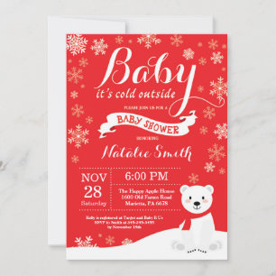 Baby Its Cold Outside Winter Red Baby Shower Red Invitation